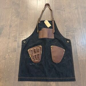 Jeanerlor Heavy Duty Canvas & Leather Work Bib Apron Tool Pockets Missing Straps
